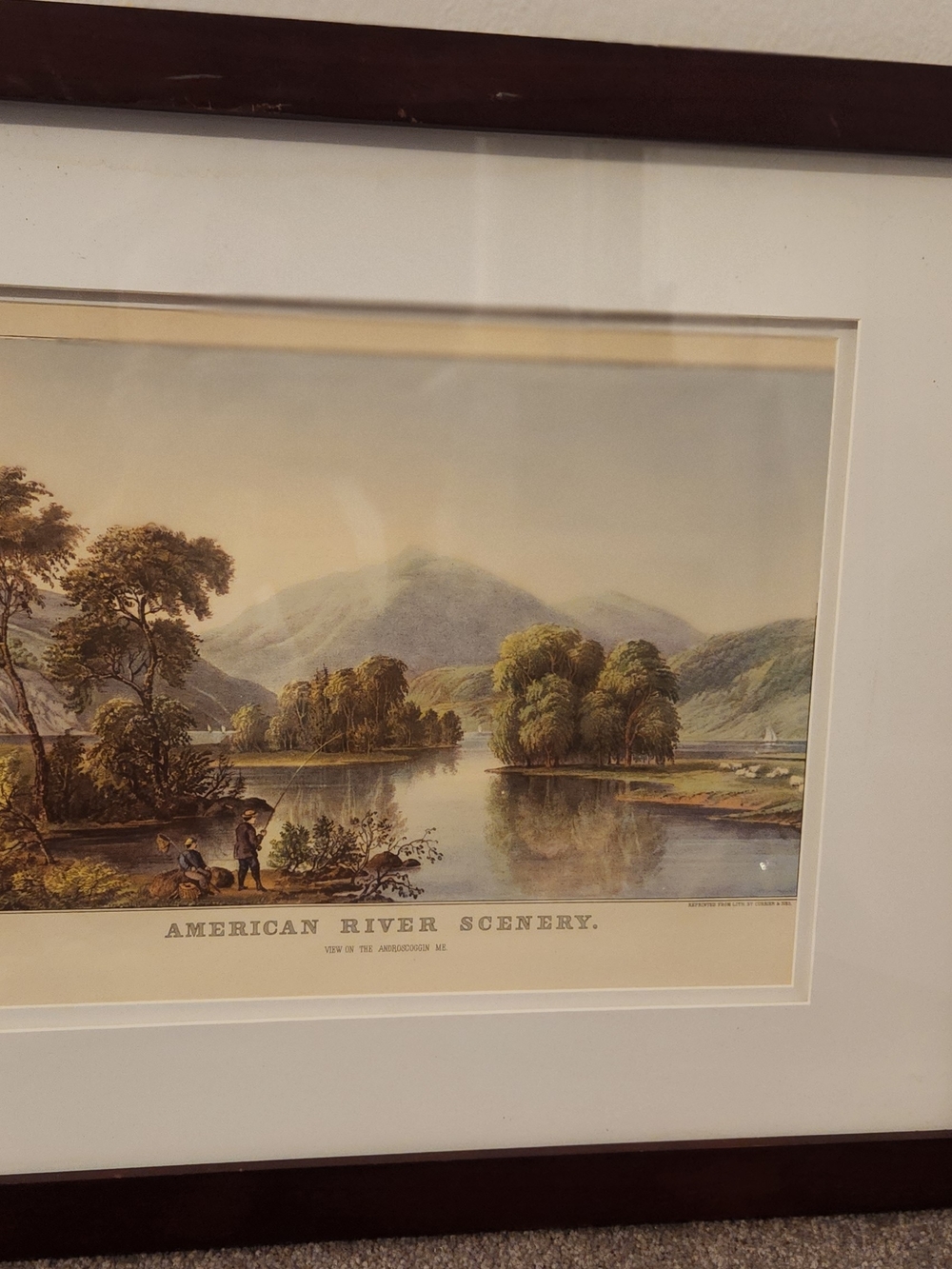 Currier & Ives Framed Lithograph 'American River Scenery' Landscape Print